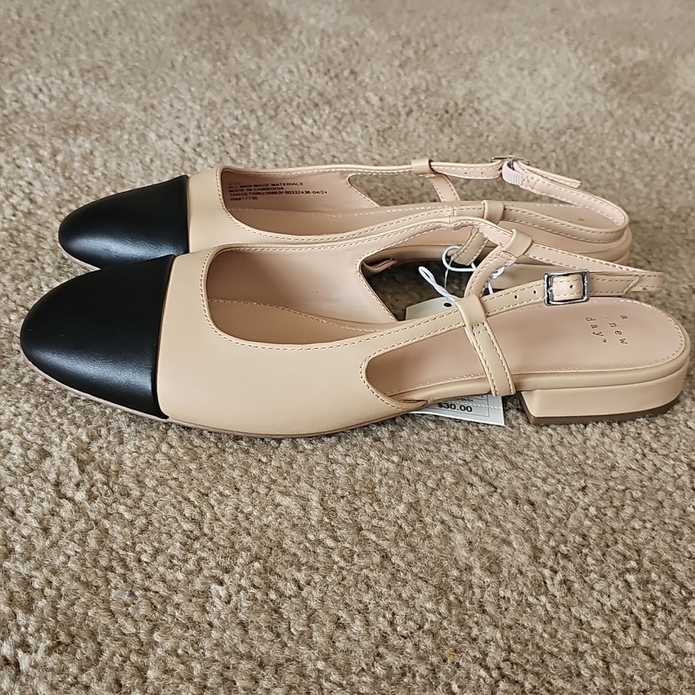Women's Maxine Slingback Ballet Flats - Tan And Black- Size 9.5